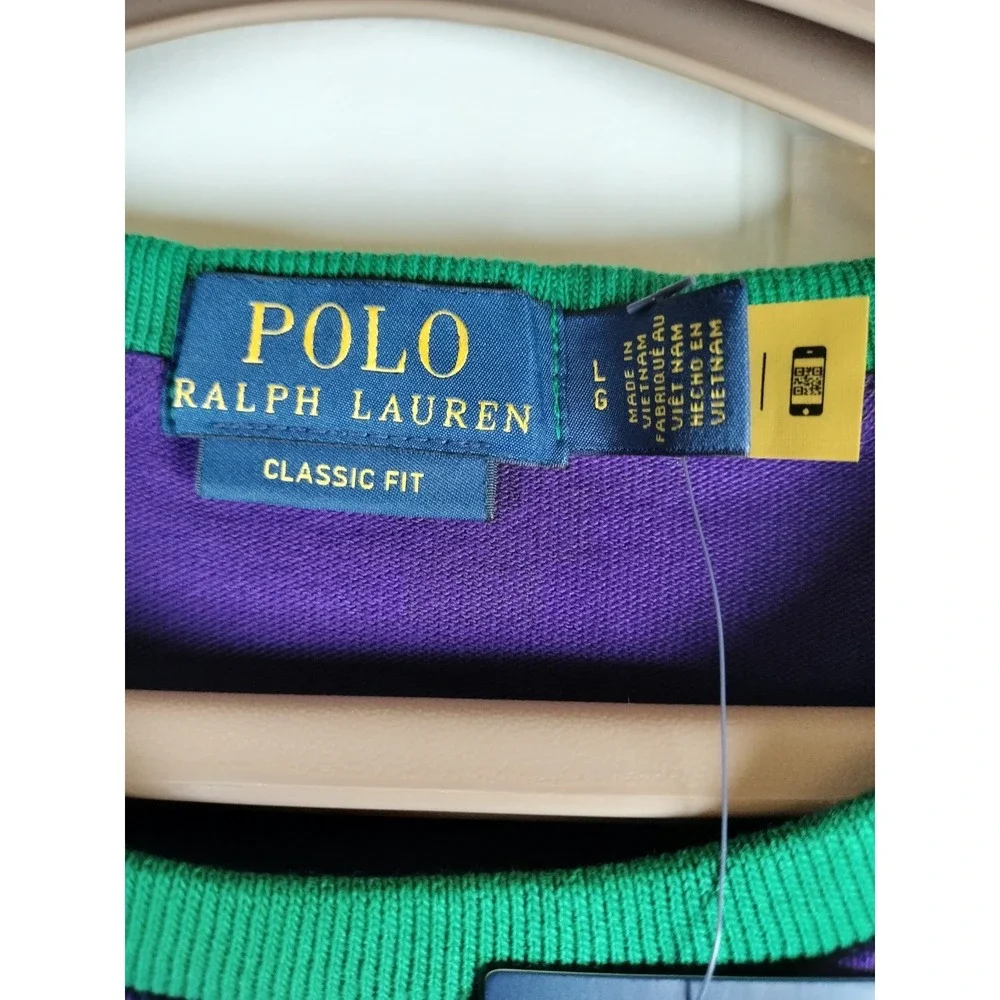 NWT Polo Ralph Lauren Classic Fit Ringer T-Shirt Purple Green Stripe Logo Men L